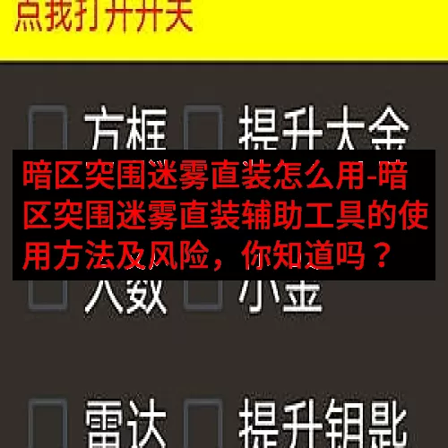 暗区突围迷雾直装怎么用-暗区突围迷雾直装辅助工具的使用方法及风险，你知道吗？
